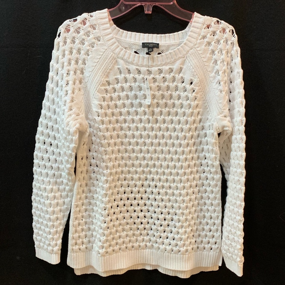 Talbots Open Knit Sweater White Medium Petite